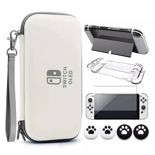 Forro 4 en 1 Nintendo Switch Oled (Case/Gomas/Vidrio/Protector)