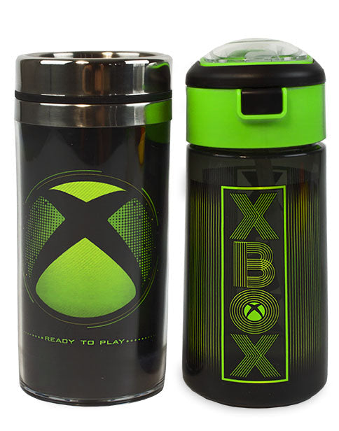 Juego de regalo de botella deportiva XBOX de 18 oz y taza de viaje de acero inoxidable de 14 oz